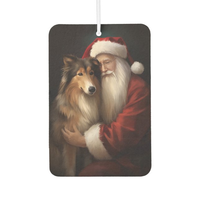 Rough Collie With Santa Claus Festive Christmas  Air Freshener (Front)