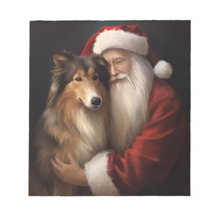 Rough Collie With Santa Claus Festive Christmas  Notepad