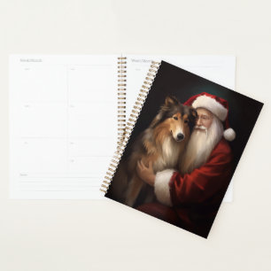 Rough Collie With Santa Claus Festive Christmas  Planner