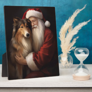 Rough Collie With Santa Claus Festive Christmas  Plaque