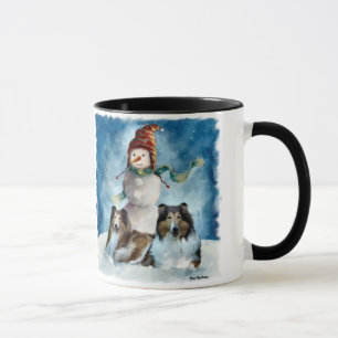 Rough Collie with Snowman Christmas Mug