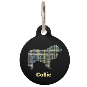 Rough Collie Yellow & Black Grid Line Pet Tag