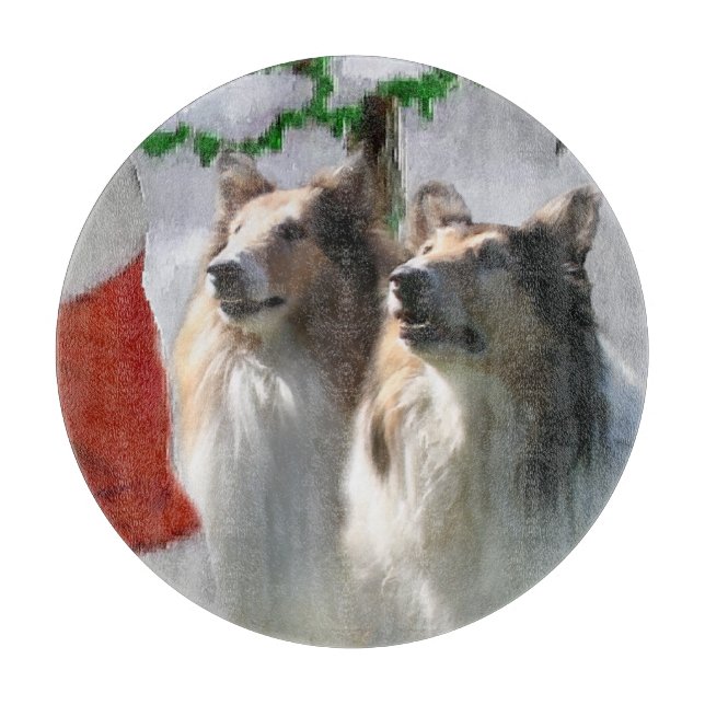 Rough Collies Meet Santa   Christmas Cutting Board (Front)