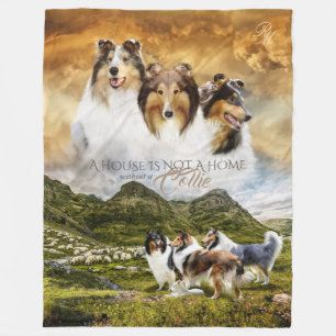 Rough Collies Portrait & Sheepherding - Customized Fleece Blanket