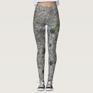 Rough Geology Grey Granite Rock texture with Moss Leggings