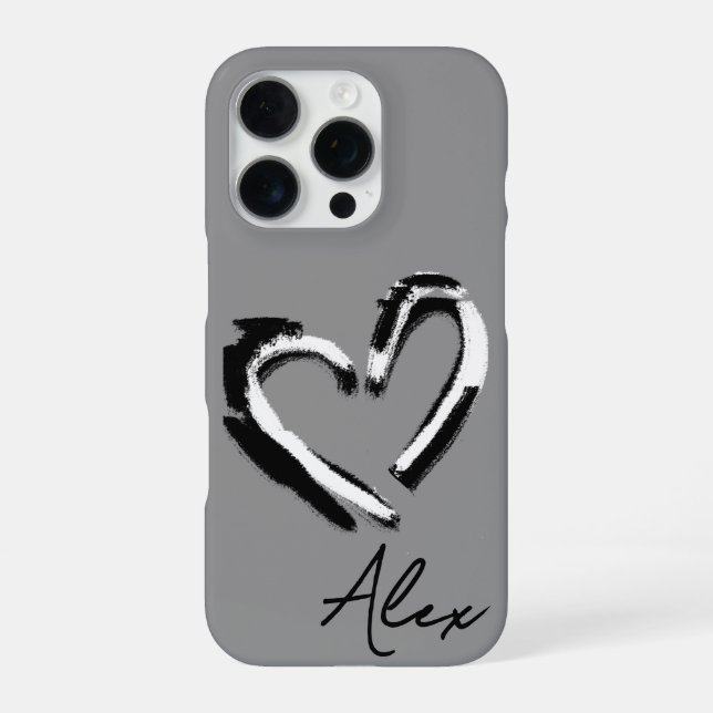 Rough Heart Black and White Design in dark grey iPhone Case (Back)
