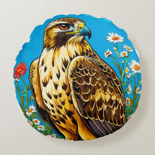 Rough legged hawk bird round pillow