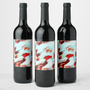 Rough light cyan and strong red wine label