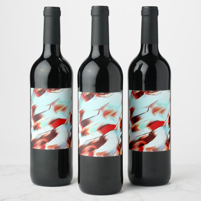 Rough light cyan and strong red wine label (Bottles)