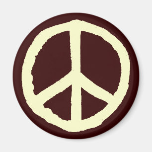 Rough Peace Symbol - Cream on Dark Brown Magnet