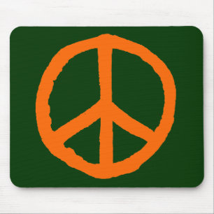 Rough Peace Symbol - Orange on Dark Green Mouse Pad