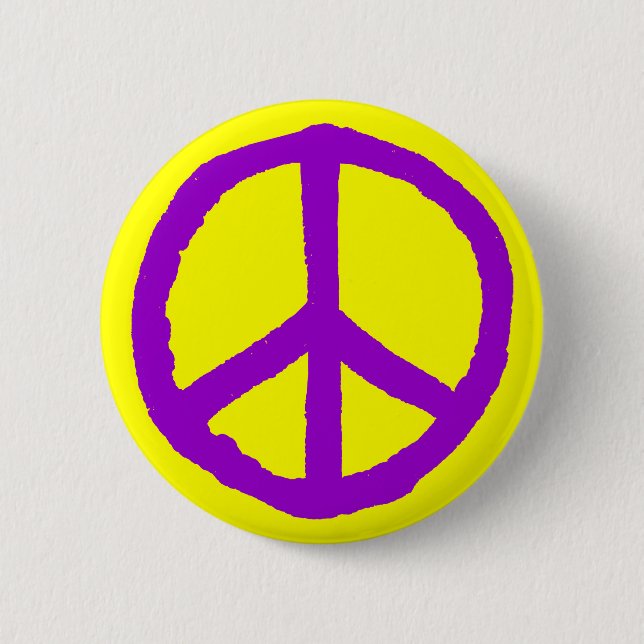Rough Peace Symbol - Purple on Yellow 2 Inch Round Button (Front)