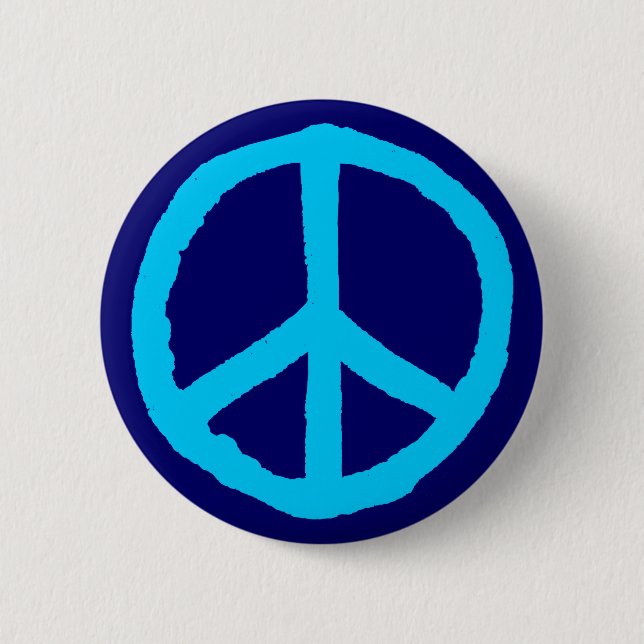 Rough Peace Symbol - Shades of Blue 2 Inch Round Button (Front)