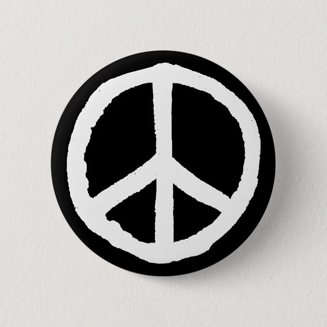 Rough Peace Symbol - White on Black 2 Inch Round Button (Front)