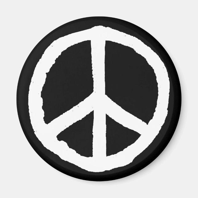 Rough Peace Symbol - White on Black Magnet (Front)