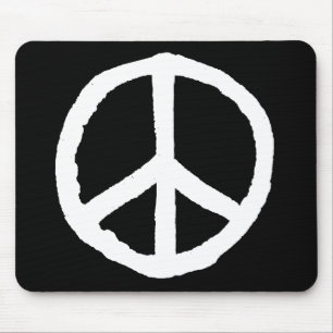 Rough Peace Symbol - White on Black Mouse Pad