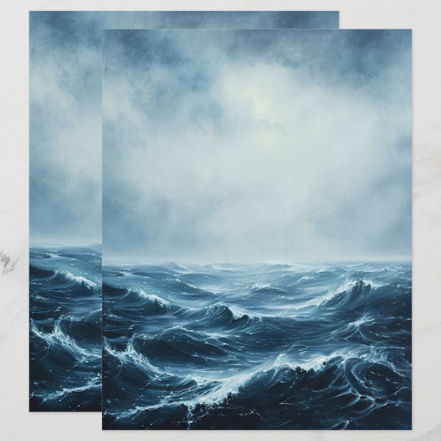 Rough Seas Ocean Waves Scrapbook Paper (Front/Back)