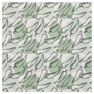 Rough Sketch Chile Peppers on Green Fabric
