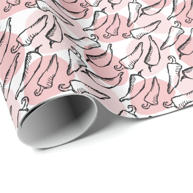 Rough Sketch Chile Peppers on Pink Wrapping Paper (Roll Corner)