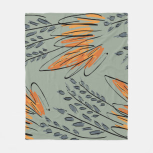 Rough Sketched Grass Ethnic Design Fleece Blanket