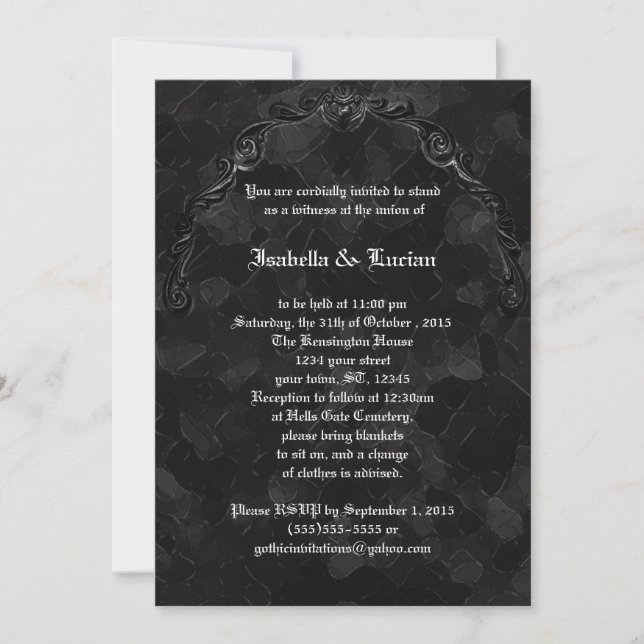 Rough Stone Embellished Goth Wedding Invitation (Front)
