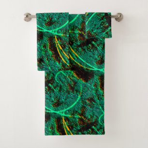 Rough texture dark green cyan with brown craters bath towel set