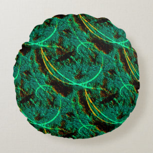 Rough texture dark green cyan with brown craters round pillow