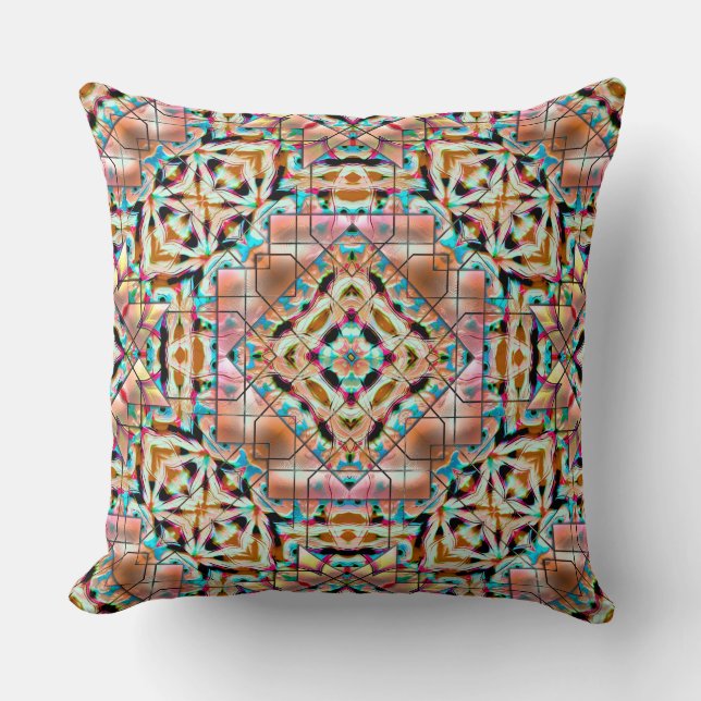 Rough texture mix with salmon plates, kaleidoscope throw pillow (Front)