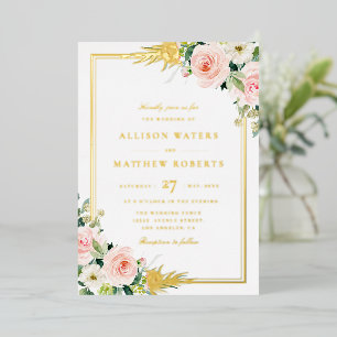 rougir et cadre doré mariage invitation