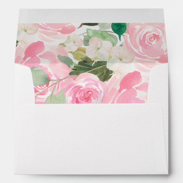 rougissent la carte florale rose des enveloppes (Dos (Bas))