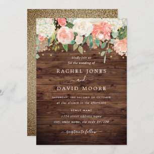 Rougissent le faire-part de mariage floral en bois