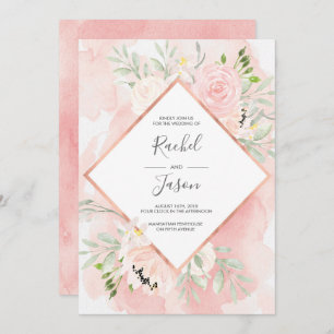 Rougissent le faire-part de mariage floral rose