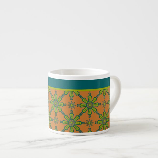 Rouille Tribale rayée, Vert, Mug Turquoise Espress (Devant droit)