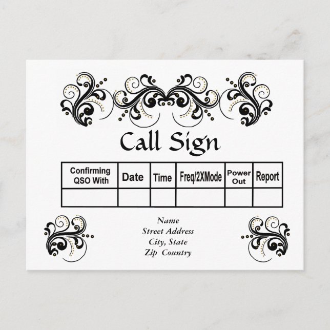 Rouleau noir avec perle d'or Cartes QSL 3D Look (Devant)