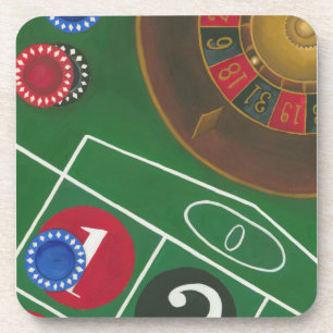 Roulette Table with Chips and Wheel Coaster