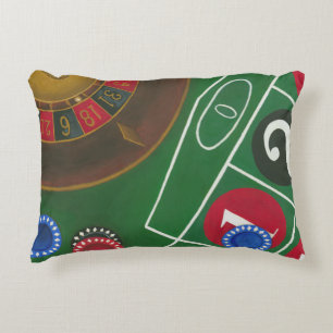 Roulette Table with Chips and Wheel Decorative Pillow