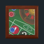 Roulette Table with Chips and Wheel Gift Box<br><div class="desc">The spinning wheel holds all the power on the roulette table, but the power of this painting is in the lifelike depiction of a casino scene. The green of the felt and the colour of the chips puts you at the table, waiting on your bet to pay off. Be sure...</div>