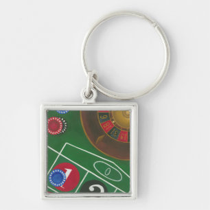 Roulette Table with Chips and Wheel Keychain