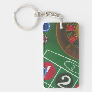 Roulette Table with Chips and Wheel Keychain