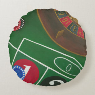 Roulette Table with Chips and Wheel Round Pillow
