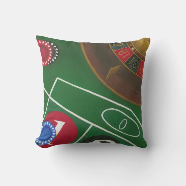 Roulette Table with Chips and Wheel Throw Pillow (Front)