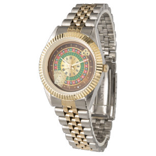 roulette wheel and cards two-tone bracelet watch