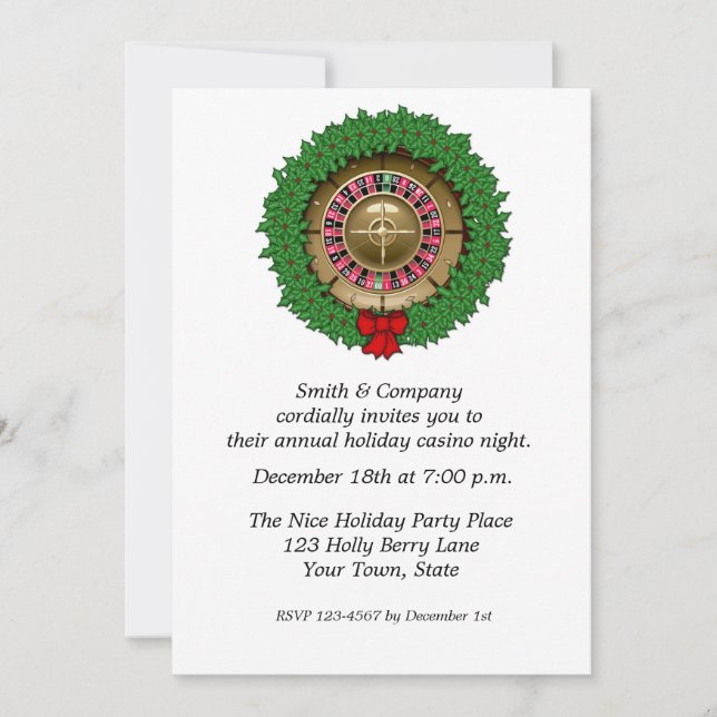 Roulette Wheel, Wreath Holiday Invitation (Front)