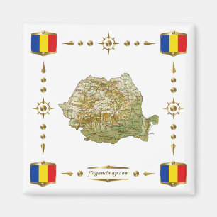 Roumanie Carte + drapeaux Magnet