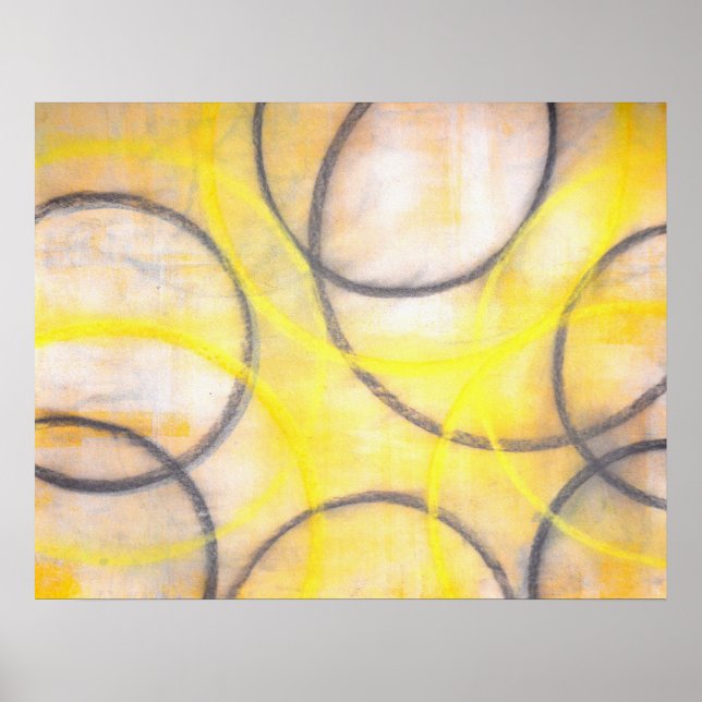 'Round About' Gray and Yellow Abstract Art Poster (Front)
