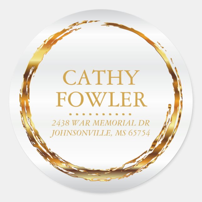 Round Address Grungy Gold and White Labels (Front)