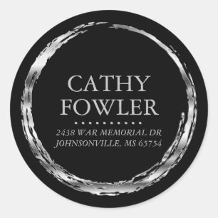 Round Address Grungy Silver and Black Labels