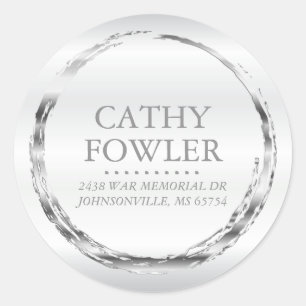 Round Address Grungy Silver and White Labels