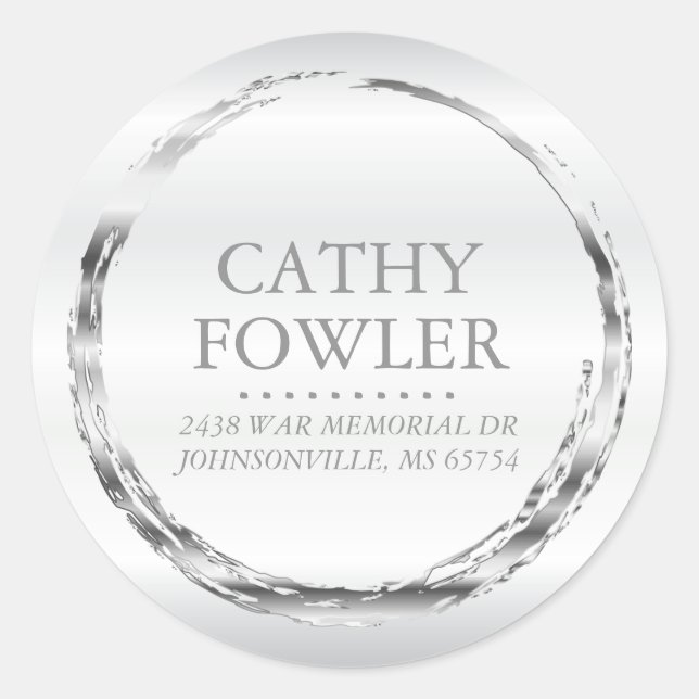Round Address Grungy Silver and White Labels (Front)