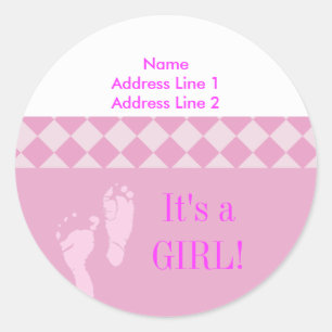 Round Address Label Pink Baby Feet Baby Shower